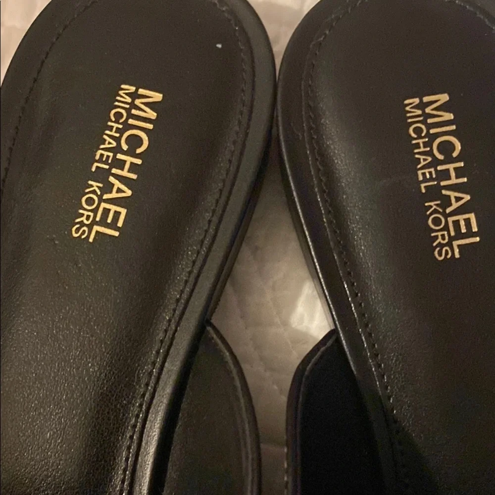 Michael Kors Black Leather Slip-On Loafers with Gold Accent